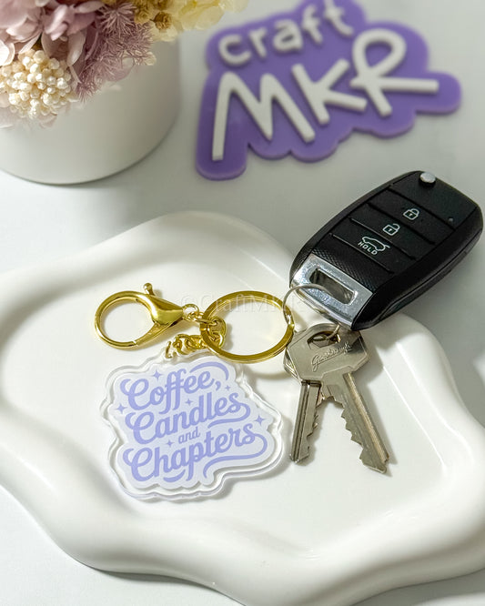 Coffee Candles and Chapters Keyring