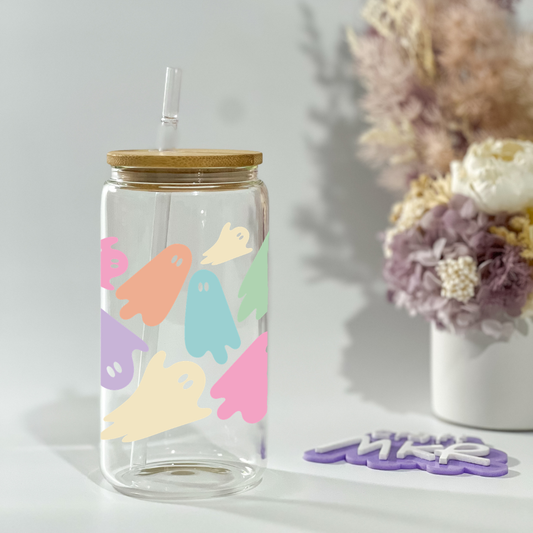 Colourful Ghosties Glass Can Cup