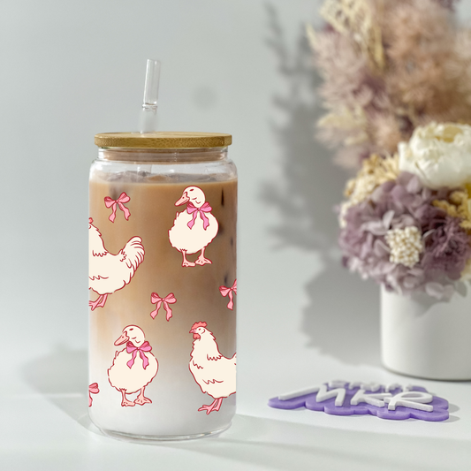 Coquette Farm Friends Glass Can Cup