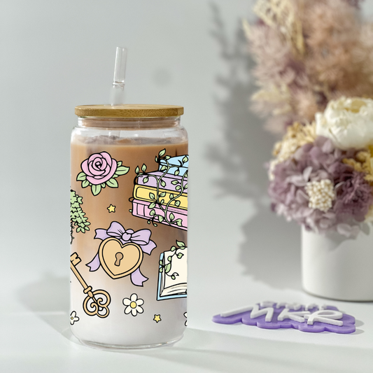 Enchanted Library Glass Can Cup