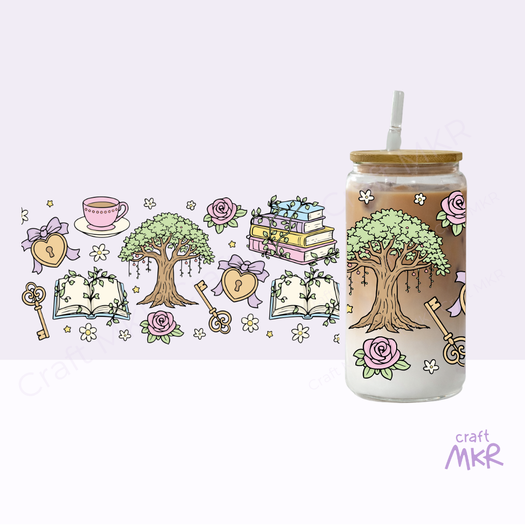 Enchanted Library Glass Can Cup
