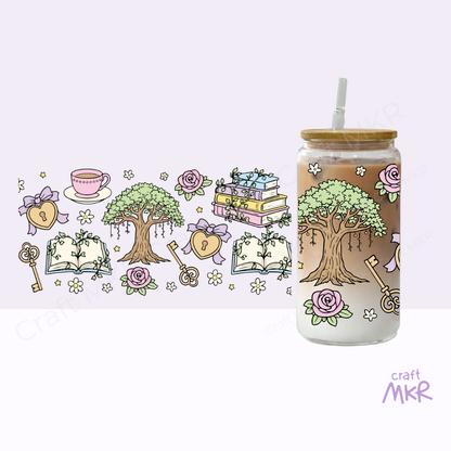 Enchanted Library Glass Can Cup