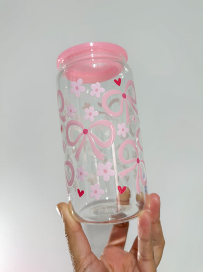 Pink Bows, Flowers and Hearts Can Cup
