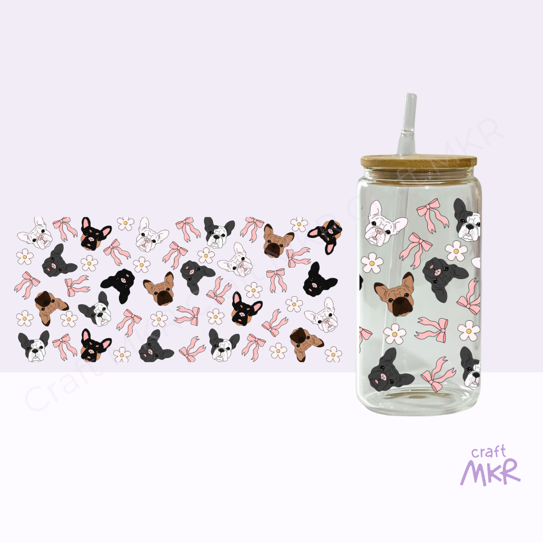 French Bulldog, Bows and Flowers Can Cup