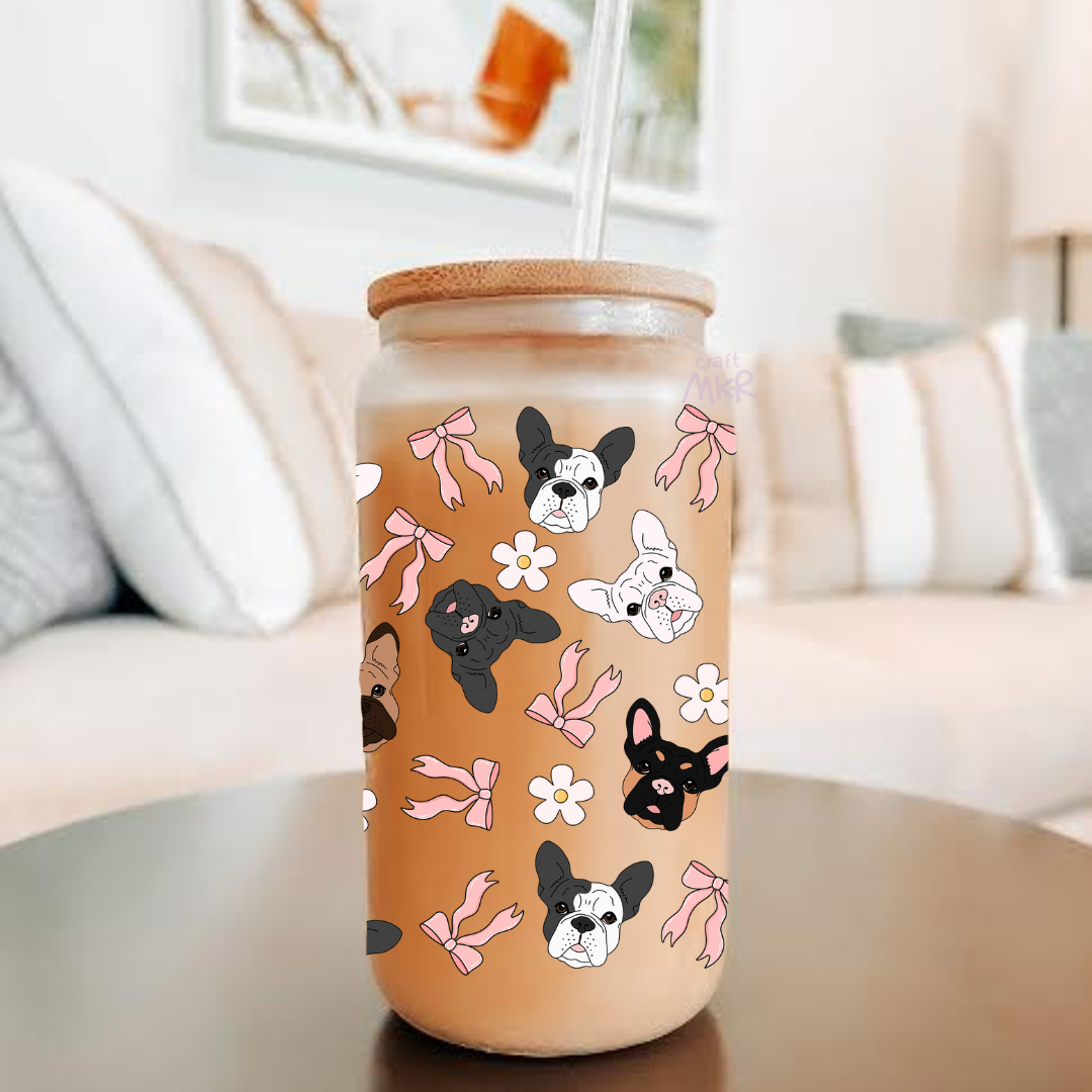 French Bulldog, Bows and Flowers Can Cup