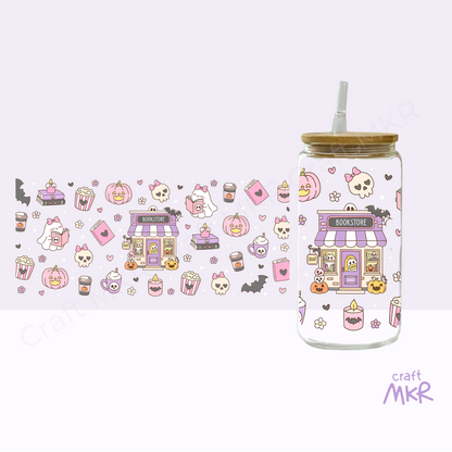 Halloween Bookstore Glass Can Cup