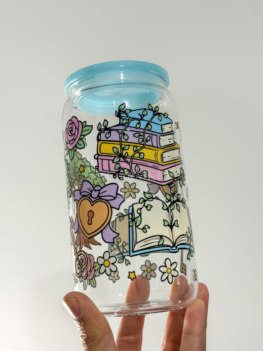 Enchanted Library Glass Can Cup