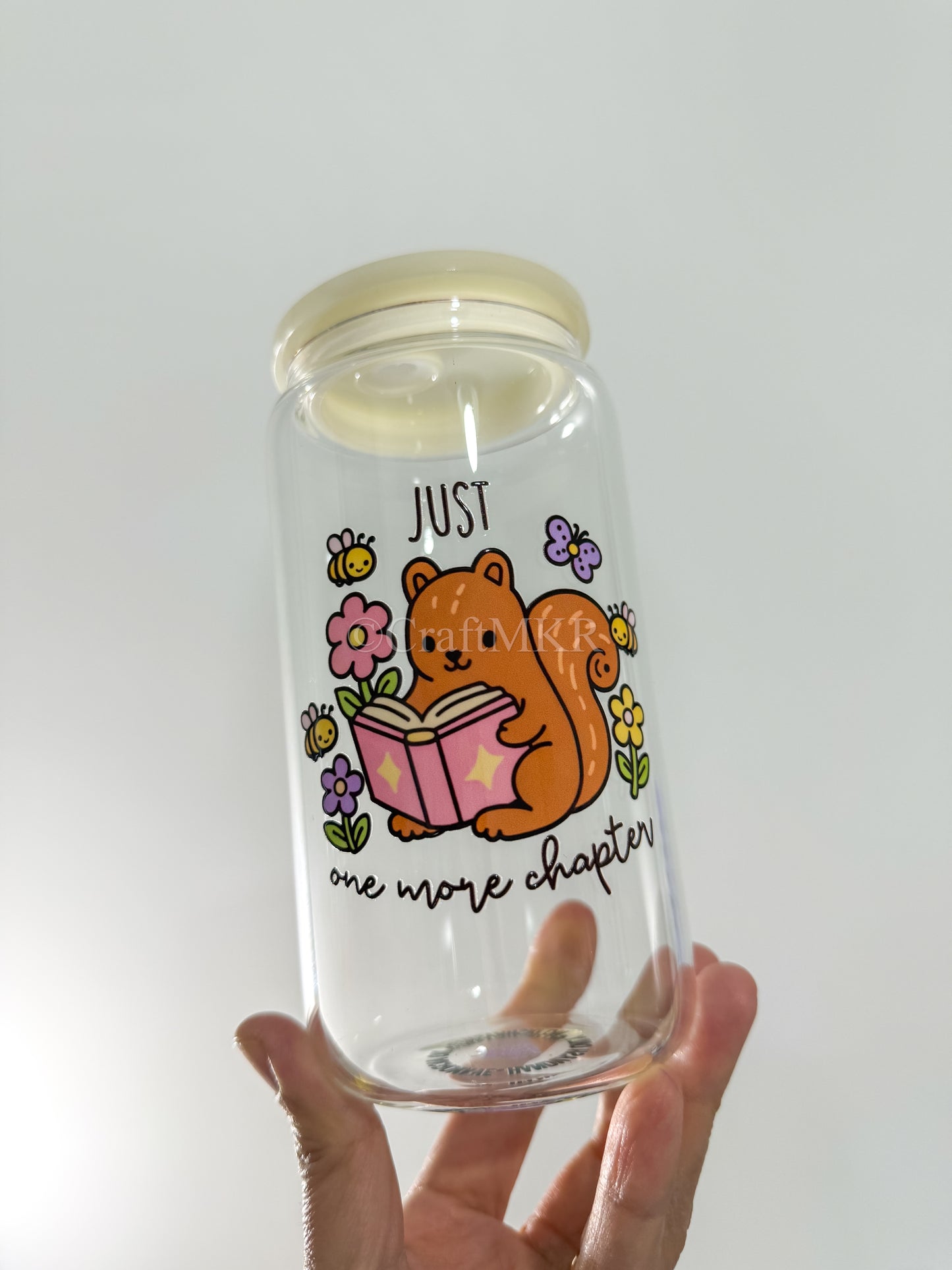 Just One More Chapter Squirrel Glass Can Cup