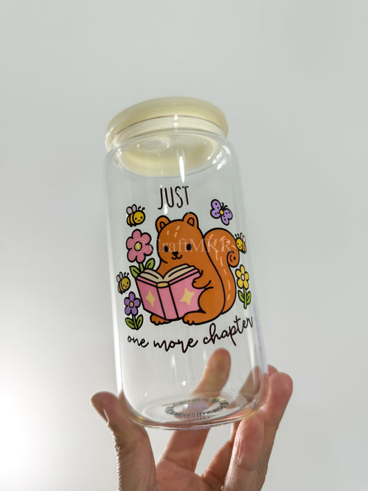 Just One More Chapter Squirrel Glass Can Cup
