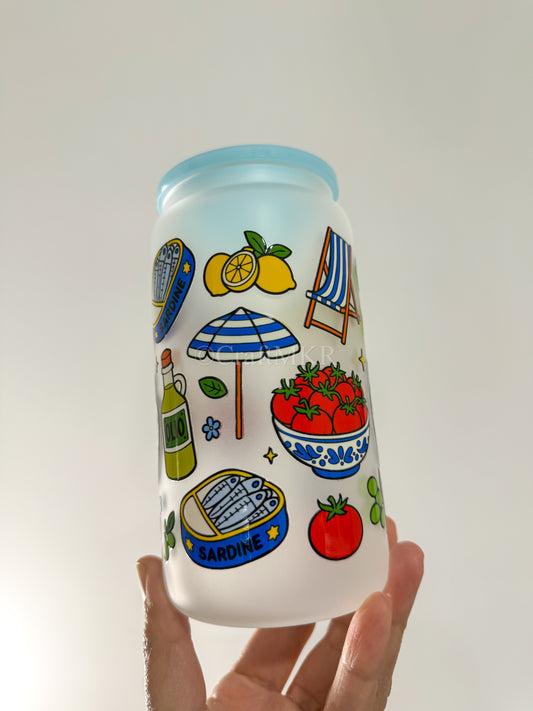 Mediterranean Summer Glass Can Cup
