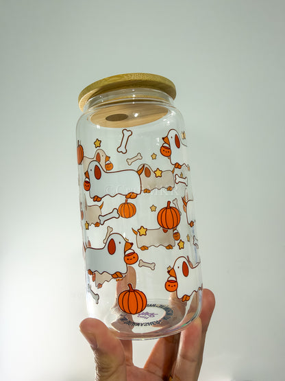 Trick or Treat Pup Glass Can Cup