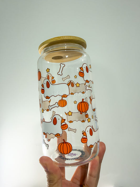 Trick or Treat Pup Glass Can Cup