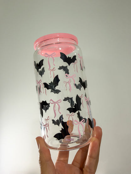 Bats & Bows Glass Can Cup