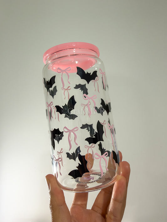 Bats & Bows Glass Can Cup