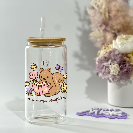 Just One More Chapter Squirrel Glass Can Cup