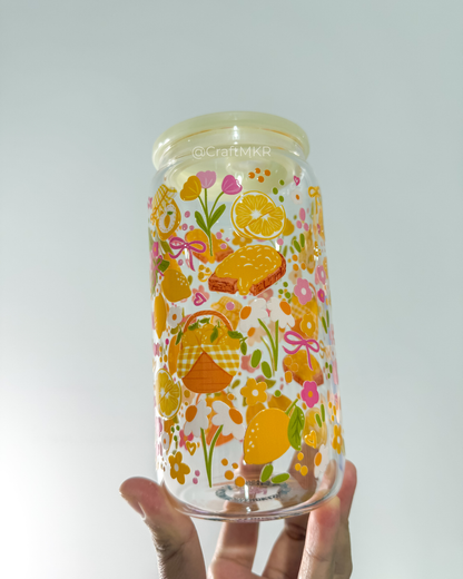 Lemon Picnic Glass Can Cup