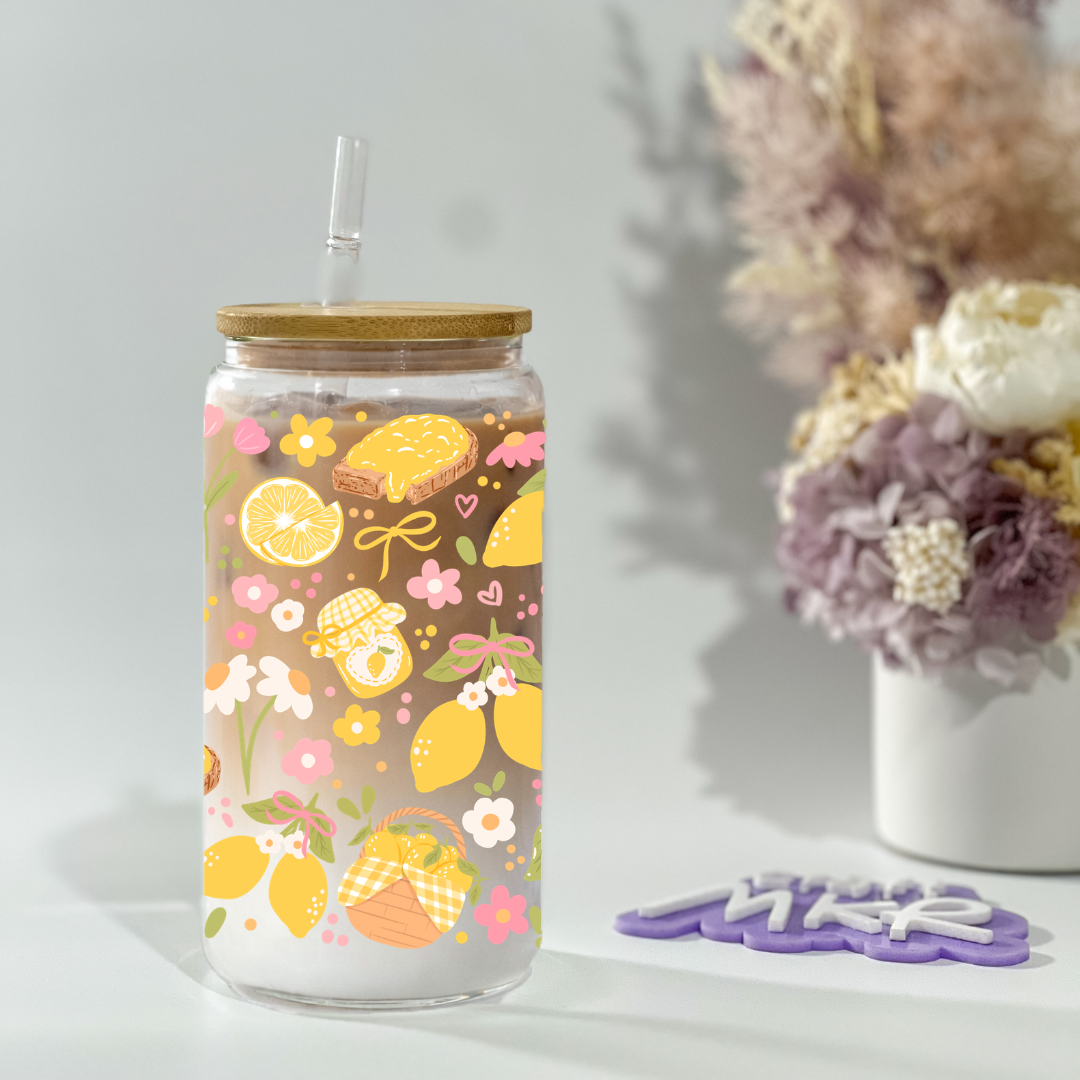 Lemon Picnic Glass Can Cup