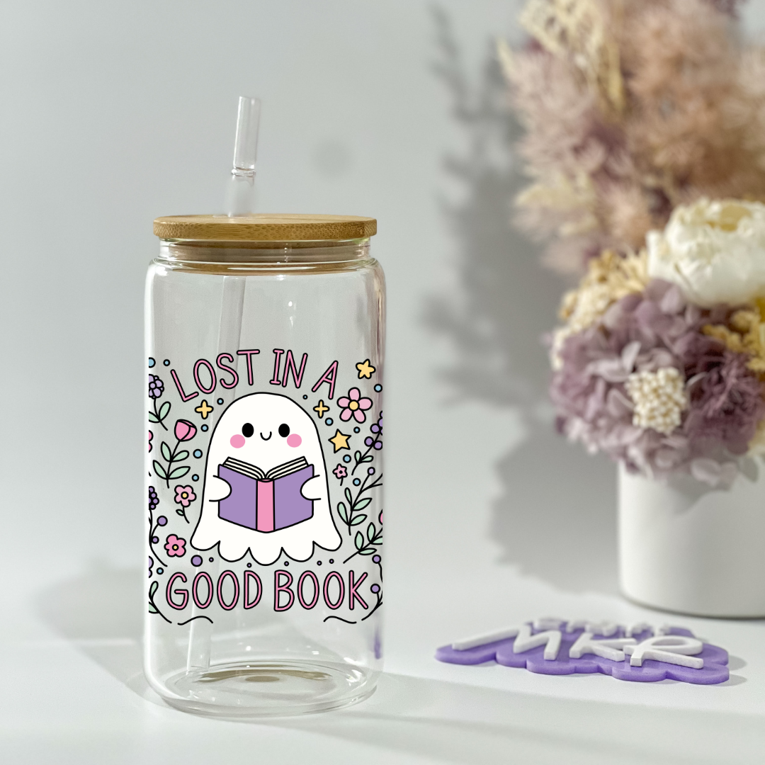 Lost in a Good Book Glass Can Cup