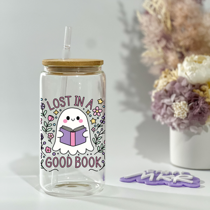 Lost in a Good Book Glass Can Cup