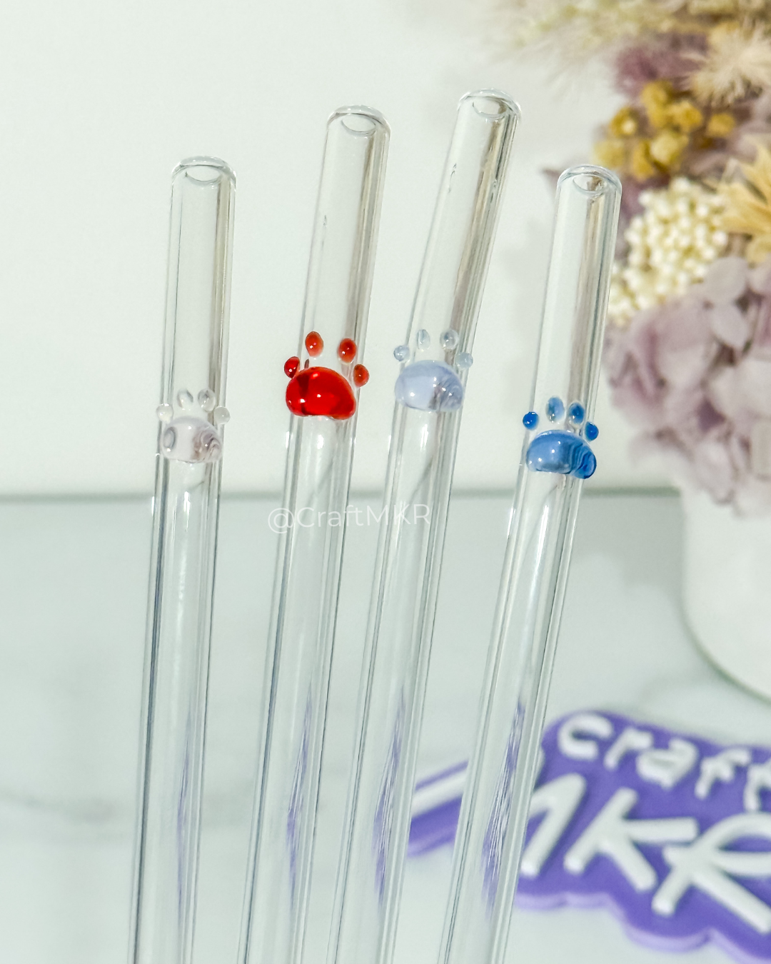 Paw Prints Glass Straw