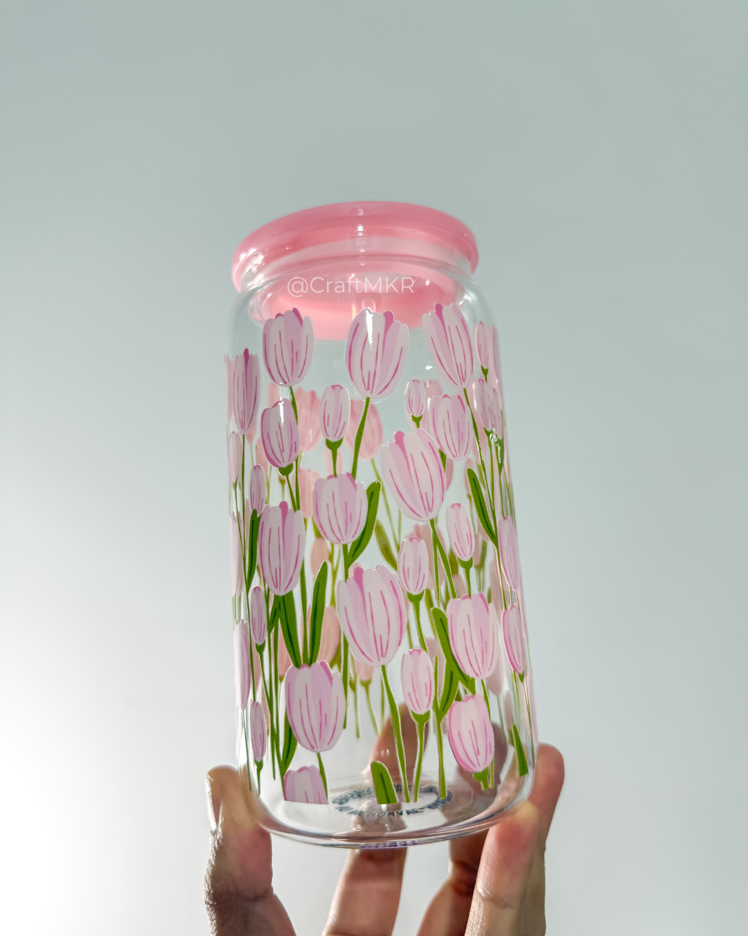 Pink Tulip Garden Glass Can Cup