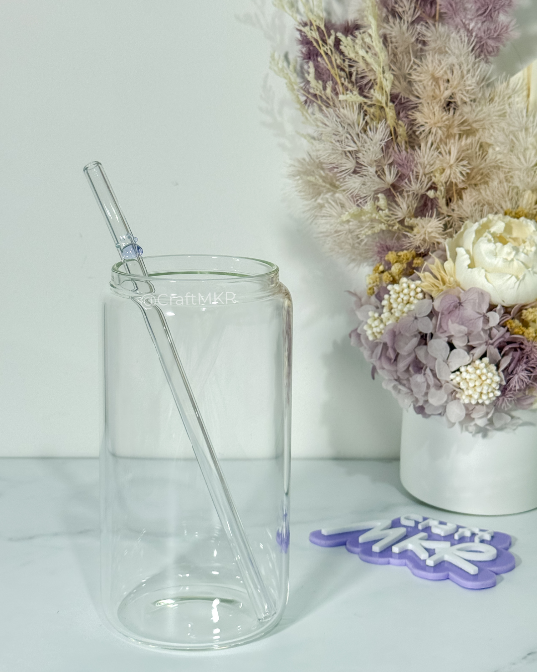 Purple Paw Print Glass Straw