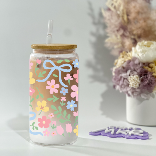 Spring Garden Floral Glass Can Cup