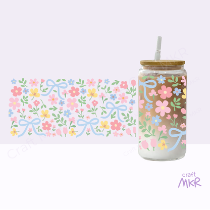Spring Garden Floral Glass Can Cup