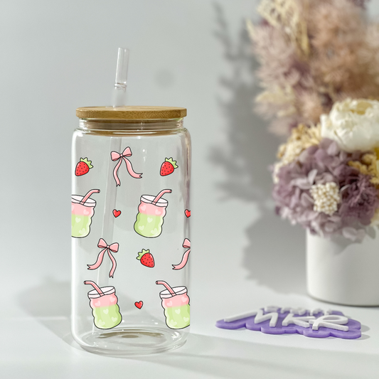 Strawberry Matcha and Bows Can Cup