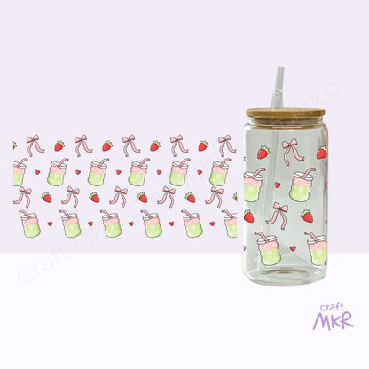 Strawberry Matcha and Bows Can Cup