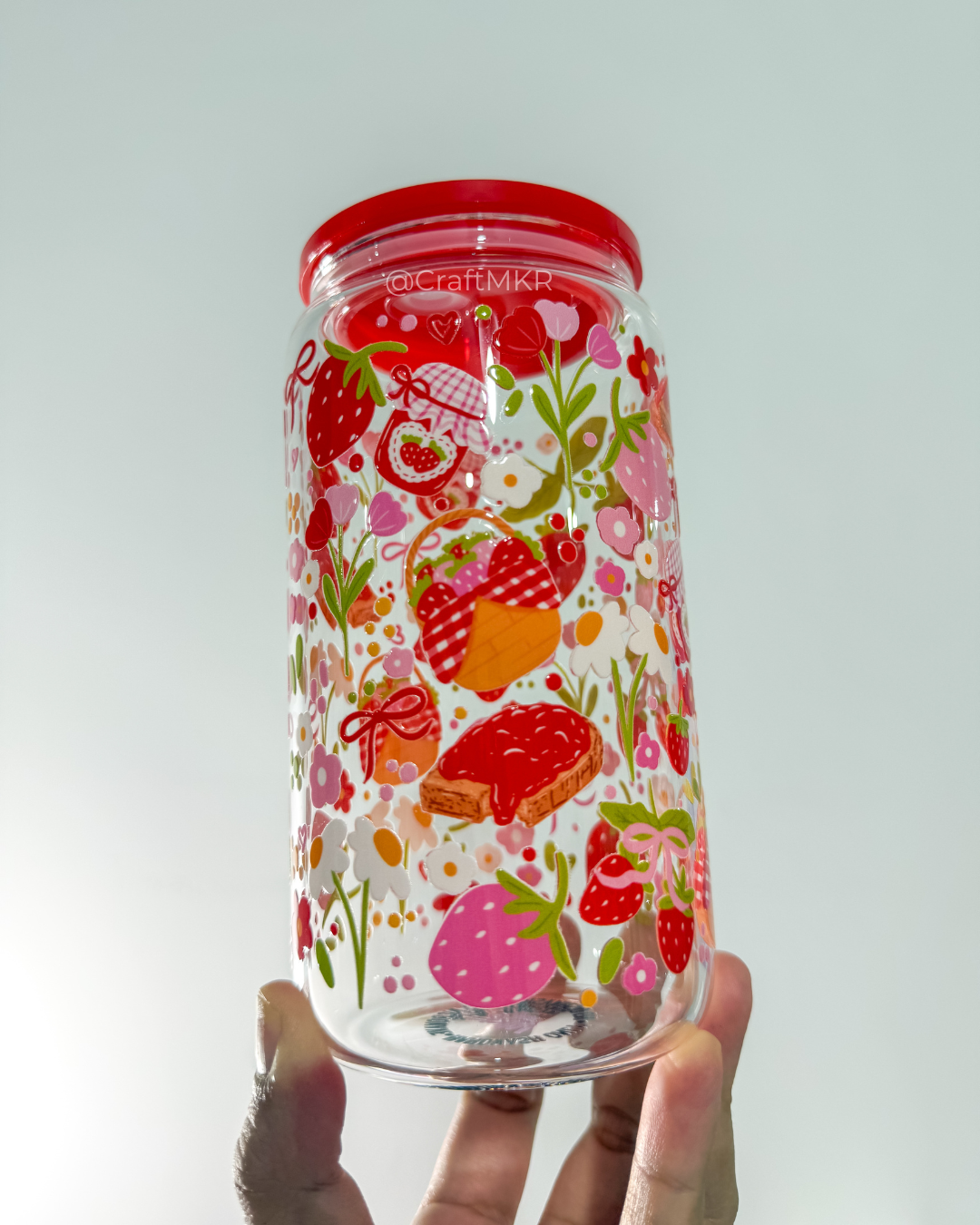 Strawberry Picnic Glass Can Cup