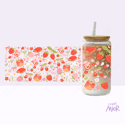 Strawberry Picnic Glass Can Cup