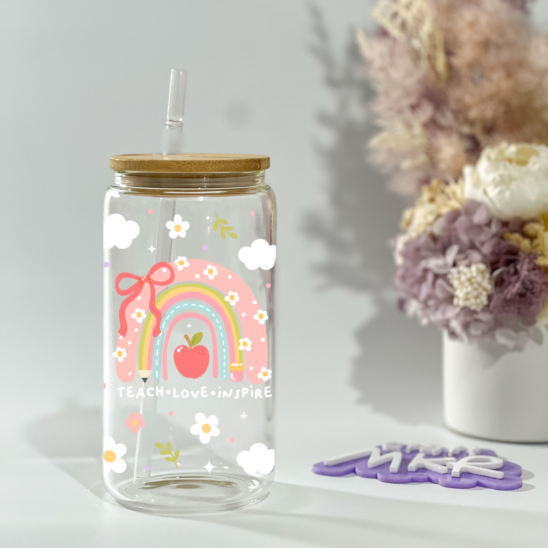 Teacher Floral Rainbow Can Cup