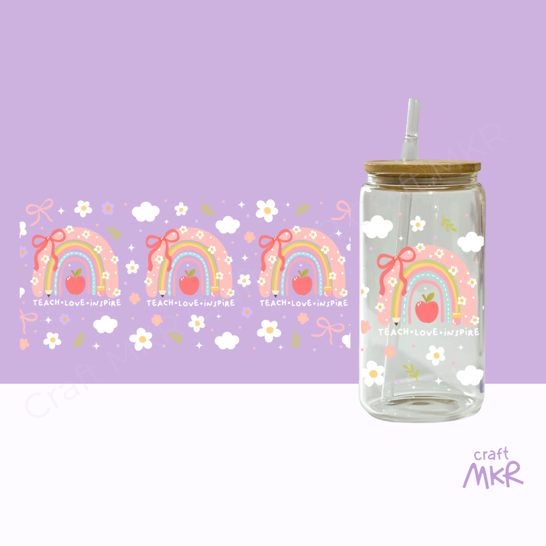 Teacher Floral Rainbow Can Cup