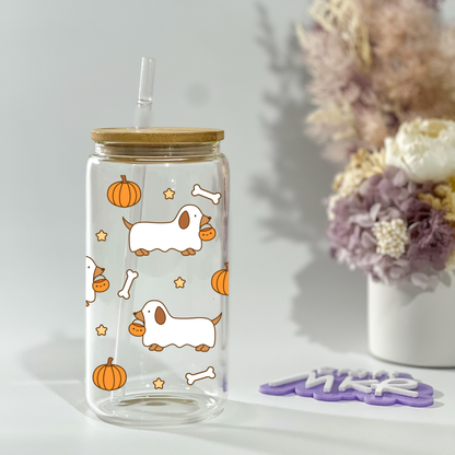 Trick or Treat Pup Glass Can Cup