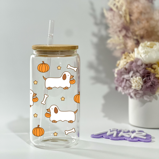 Trick or Treat Pup Glass Can Cup