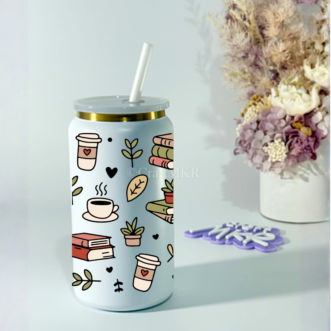 White Insulated Can Cup with Lid & Straw (16 oz)