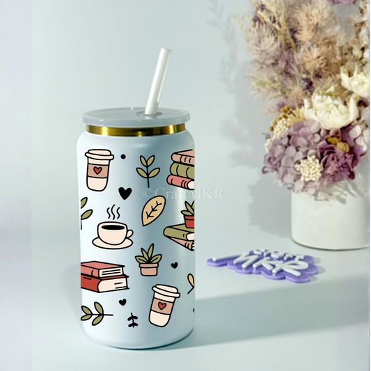 White Insulated Can Cup with Lid & Straw (16 oz)