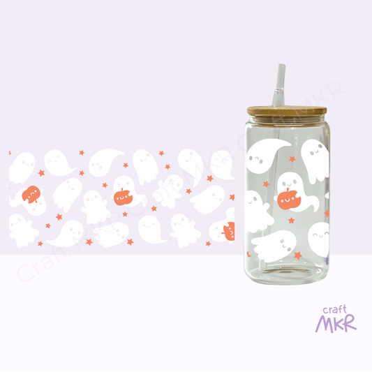 White Ghosts with Pumpkins Can Cup